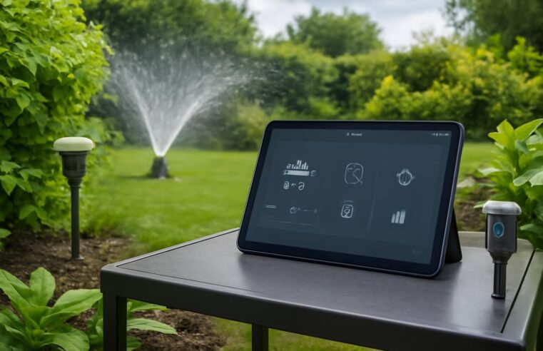 optimisez votre arrosage avec la tablette samsung dédiée à la domotique, équipée de capteurs pluie et sol pour un usage intelligent sans gaspillage d'eau.