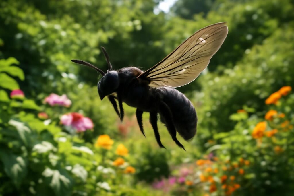 Comment reconnaître un gros insecte noir volant dans le jardin ?
