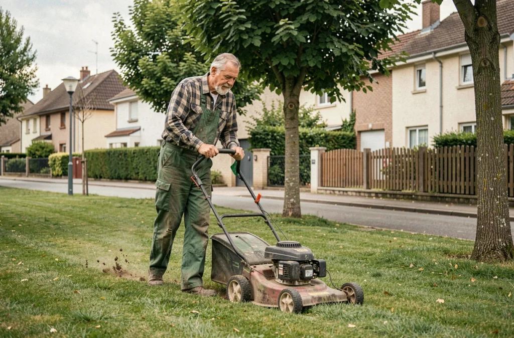 Jardinier local de proximité tondant une pelouse résidentielle à Chaville pour Entretien de Jardin 92